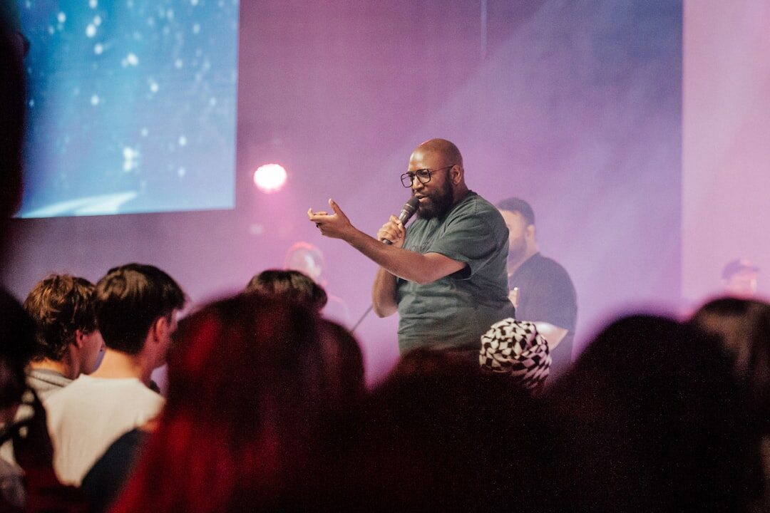 confident speaker engaging audience